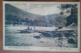Carte postala, Baile Calimanesti Caciulata, podul plutitor de la Mt. Turnu, 1935