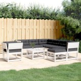 Gossi set mobilier gradina cu perne, 8 piese, alb, lemn masiv de pin
