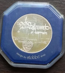 MEDALIE DIN ARGINT AUSTRIA - 1000 ANI AUSTRIA 996-1996, IN CAPSULA, CALITATE PROOF, MARCAJ 925