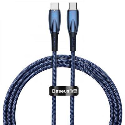 CABLU alimentare si date Baseus Glimmer, Fast Charging Data Cable pt. smartphone, USB Type-C la USB Type-C 100W, 1m, albastru &amp;quot;CADH000703&amp;quot; (timbru ver foto