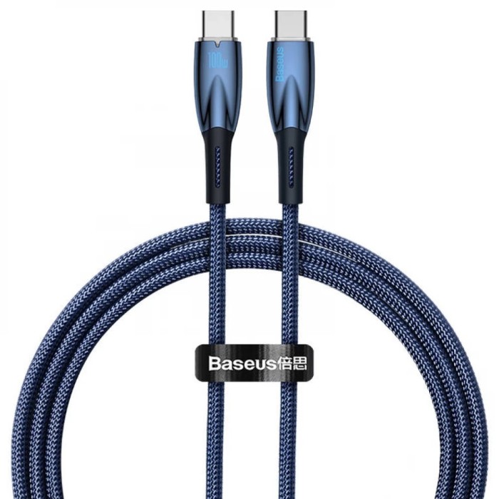 CABLU alimentare si date Baseus Glimmer, Fast Charging Data Cable pt. smartphone, USB Type-C la USB Type-C 100W, 1m, albastru &quot;CADH000703&quot; (timbru ver