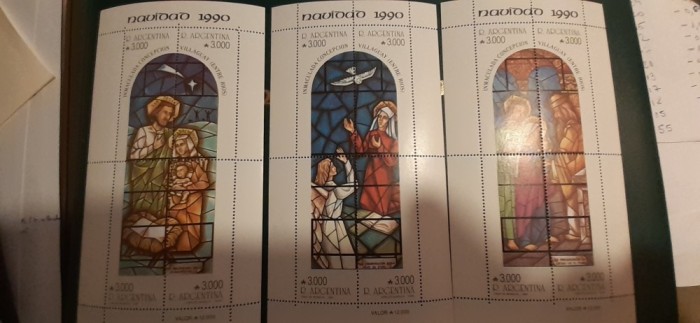 Argentina-Craciun 1990-arta,vitralii-set complet blocuri nestampilate MNH (W 1)