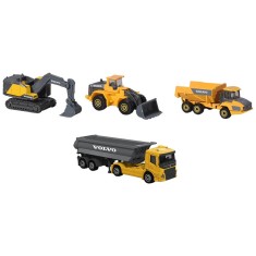 Set Majorette Volvo camion cu remorca, camion basculant, buldozer si excavator foto