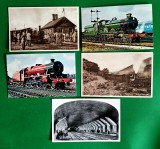 Lot 5 vederi feroviare British Railway trenulețe, fotografii, litografii, post card, cărți poștale HO locomotive cu aburi, London, Talyllyn Crimson L3