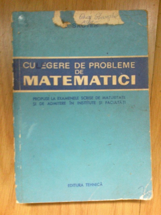 h0d Culegere De Probleme De Matematici Propuse La Examenele Scrise De Maturitate