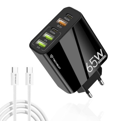 Incarcator retea USB Quick Charge 65W + cablu tip C Techsuit, negru, CHC2 foto