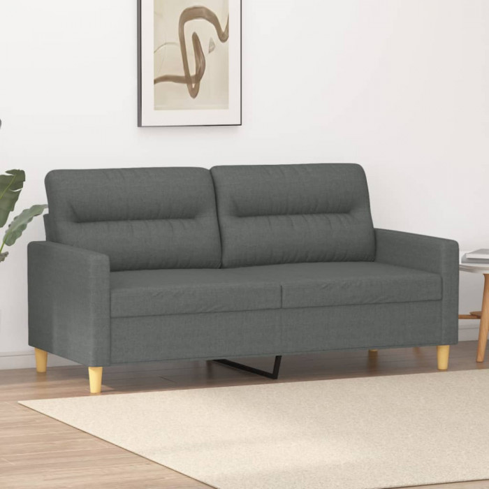 vidaXL Canapea cu 2 locuri, gri &icirc;nchis, 140 cm, material textil 359236