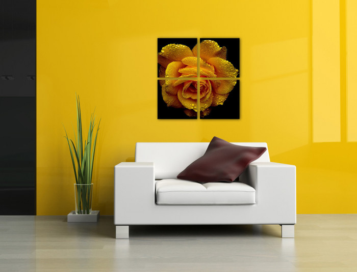 Tablou canvas 4 piese - Trandafir galben