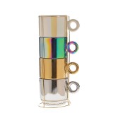 Set 4 cesti 250 ml lucioase in suport metalic &ndash; design multicolor