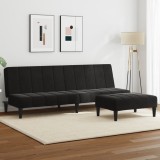 vidaXL Canapea extensibilă cu taburet, 2 locuri, negru, catifea 3258130