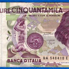 (1) BANCNOTA ITALIA - 50.000 LIRE 1992, PORTRET A. CANFARINI, PRE-EURO