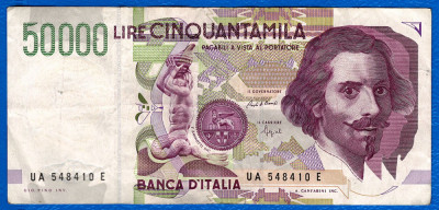 (1) BANCNOTA ITALIA - 50.000 LIRE 1992, PORTRET A. CANFARINI, PRE-EURO foto