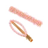 Set 2 agrafe aurii cu pietre acrilice roz