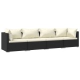 Cumpara ieftin Set mobilier de gradina cu perne, 4 piese, negru, poliratan