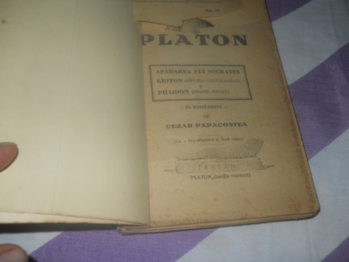 Platon - Cezar Papacostea,1930 -Apararea lui Socrates,Kriton si Phaidon