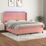 vidaXL Pat cu arcuri, saltea &amp; LED, roz, 180x200 cm, catifea 3139702