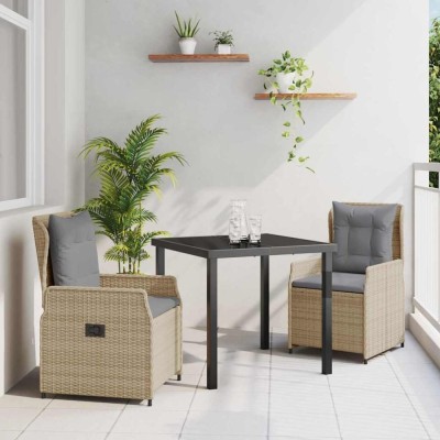 vidaXL Set de masă pentru grădină 3 pcs Bej poliratan foto