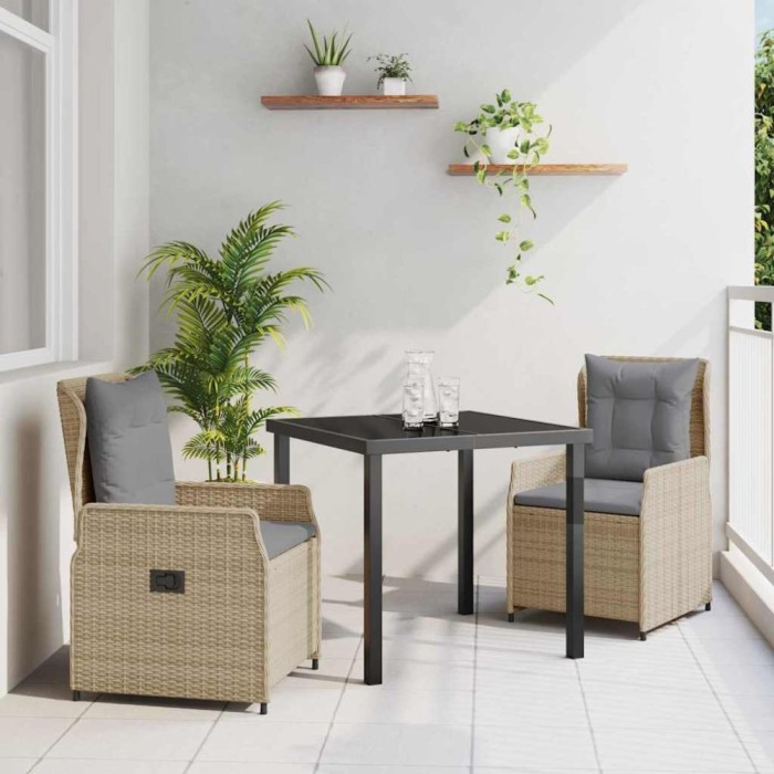 vidaXL Set de masă pentru grădină 3 pcs Bej poliratan
