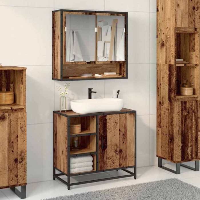 vidaXL Dulap pentru Chiuveta de Baie cu ușă Lemn vechi 65 x 33 x 60 cm 883634