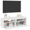 VidaXL Comode TV cu lumini LED, 2 buc., alb extralucios, 60x35x40 cm