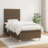 vidaXL Pat box spring cu saltea, maro &icirc;nchis, 90x200 cm, textil