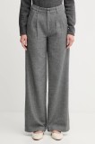 Pepe Jeans pantaloni din l&acirc;nă culoarea gri, drept, high waist, PL2100009