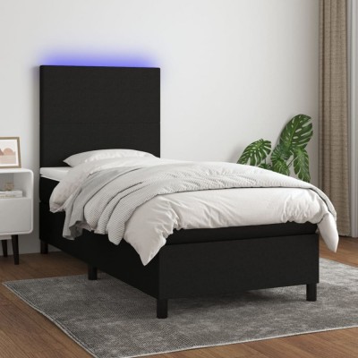 vidaXL Pat cu arcuri, saltea și LED, negru, 100x200 cm, textil 3134695 foto