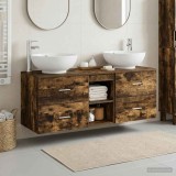 Cumpara ieftin Set dulap baie 3 buc. Stejar fumuriu 129 x 44,5 x 80 cm