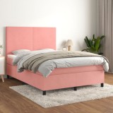 Cumpara ieftin Pat box spring cu saltea, roz, 140x190 cm, catifea