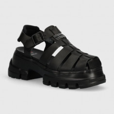 Tommy Jeans sandale de piele TJW FISHERMAN SANDAL femei, culoarea negru, EN0EN02542