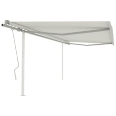 vidaXL Copertină retractabilă manual, cu st&acirc;lpi, crem, 4x3 m