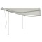 vidaXL Copertină retractabilă manual, cu st&acirc;lpi, crem, 4x3 m