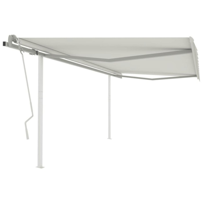 vidaXL Copertină retractabilă manual, cu st&acirc;lpi, crem, 4x3 m