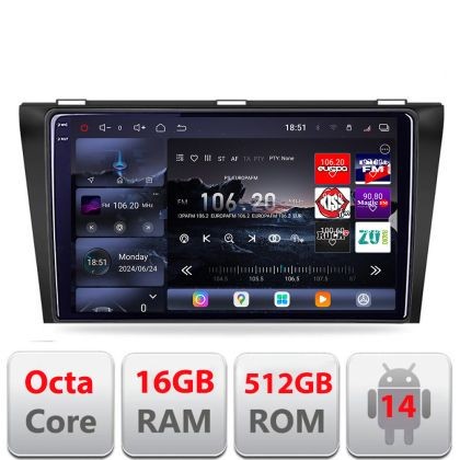 Navigatie Mazda 3 2009-2014 Edotec Kit-034 8 core QLED 2K 16+512 360 Android Waze USB Navigatie Internet Youtube Radio CarStore Technology