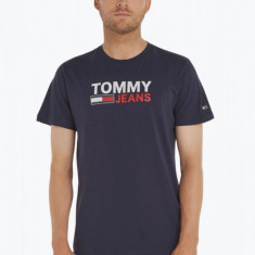 Tricou barbati cu imprimeu cu logo Tommy Jeans din bumbac organic bleumarin inchis, L