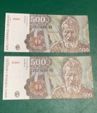 2 bancnote 500 lei aprilie 1991 serie consecutive D.003