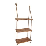 Raft suspendat din lemn de pin ars si sfoara, 3 polite handmade &ndash; rustic &amp;amp; decorativ