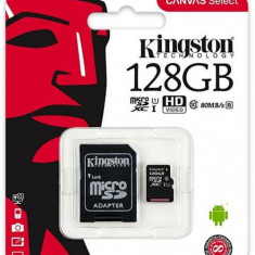 Card de memorie Kingston Canvas Select microSDXC, 128 GB, 80 MB/s Citire, 10 MB/s Scriere, Clasa 10 UHS-I + Adaptor SD