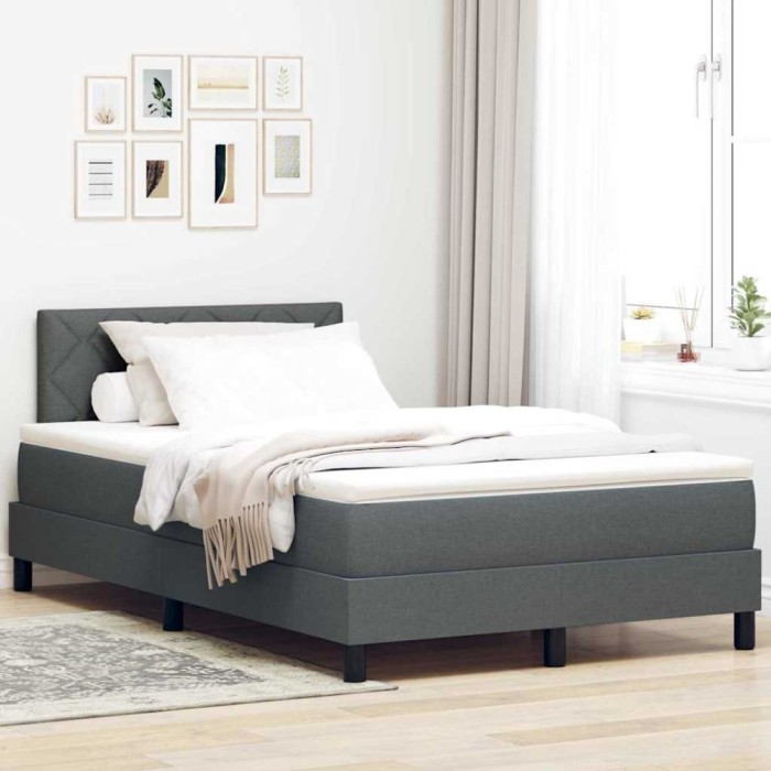 vidaXL Pat boxspring cu saltea Gri &icirc;nchis 120 x 190 cm țesătură 3338749