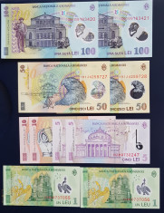 Lot cate 2 * bancnote consecutive 100 - 50 - 10 - 5 - 1 Lei Romania foto