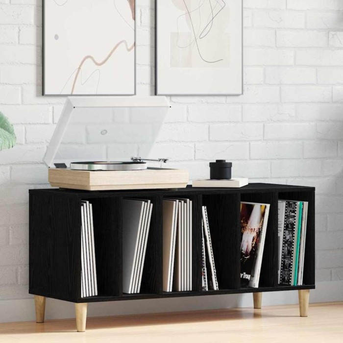 vidaXL Dulap pentru discuri de vinil Stejar negru 100 x 38 x 48 cm 862868