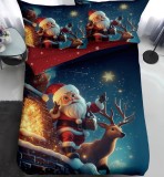 Cumpara ieftin Lenjerie Pat De Craciun O Persoana Velvique Cr058, Bumbac, 4 Piese, Cu Elastic, Imprimeu