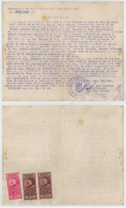 Romania, Judecatoria de ocol, Deciziune (I), Sannicolaul Mare, 1930