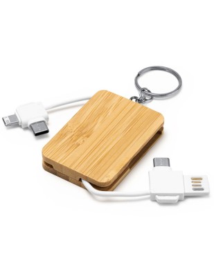 Breloc incarcator USB Type C, Mycro USB, cablu lightning, 3 in 1, lemn bambus foto