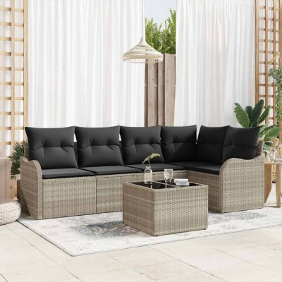 vidaXL Set de canapele pentru grădină 6 pcs Gri deschis Rattan poli 3345712 foto