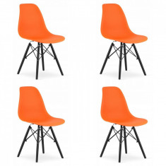 Set 4 scaune stil scandinav, Artool, Osaka, PP, lemn, portocaliu si negru, 46x54x81 cm