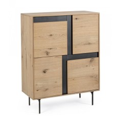Comoda 4 usi mdf natur negru Stanwood 90x40x120 cm