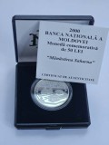 D2 MOLDOVA 50 lei 2000 /Manastirea SAHARNA / argint .925 ,16.5 g / tiraj 1000 buc / in caseta originala ,certificat /proof
