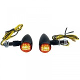 Semnalizator LED universal mini pentru motocicleta, tip bullet, cu sticla fumurie neagra si marcaj E Performance AutoTuning