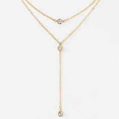 Colier dublu choker cu trei strasuri cristal elegant, auriu